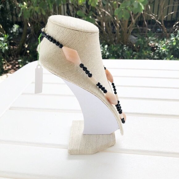 NWT Genuine Sunstone & Black Crystal Beads Beaded Necklace Pink - Picture 2 of 4